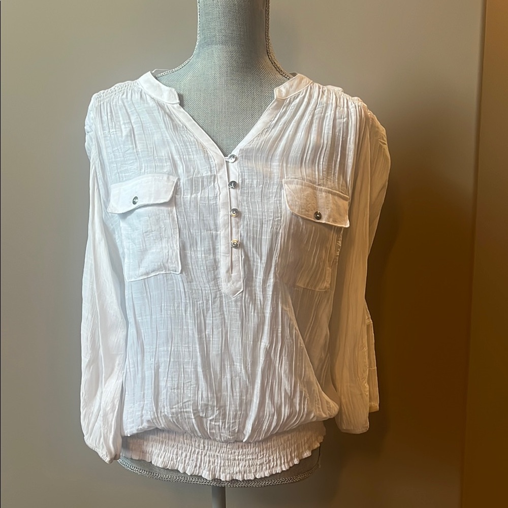 White Blouse with elastic-band waist